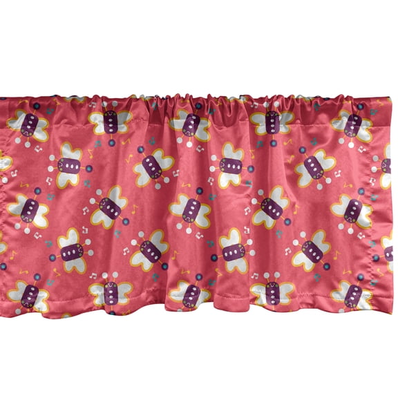 Ambesonne Butterfly Window Valance, Cartoon Butterfly Music Notes Toys Repetitive Nursery Theme, Curtain Valance for Kitchen Bedroom Decor with Rod Pocket, 54" X 18", Pale Ruby Plum