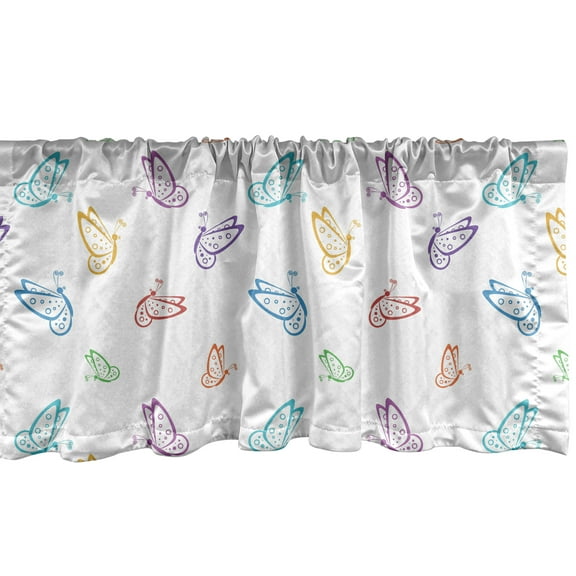 Ambesonne Butterfly Window Valance, Doodle Style Colorful, 54" X 12", Multicolor