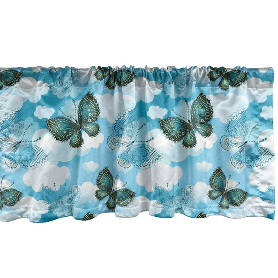 Ambesonne Butterfly Window Valance, Floral Ornamental Moths, 54" X 18", Sky Blue Dark Teal