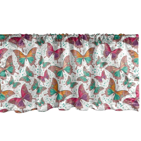Ambesonne Butterfly Window Valance, Illustration of Butterflies with Colorful Abstract Wings and Green Dots, Curtain Valance for Kitchen Bedroom Decor with Rod Pocket, 54" X 12", Multicolor
