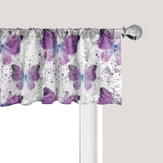 Ambesonne Butterfly Window Valance, Modern Poly Effect, 42" x 12", Purple Pale Blue White