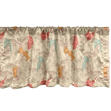 Ambesonne Butterfly Window Valance, Moth Insect Design on Paintbrush Polka Dots Pastel Summer Colors, Curtain Valance for Kitchen Bedroom Decor with Rod Pocket, 54" X 12", Champagne and Multicolor