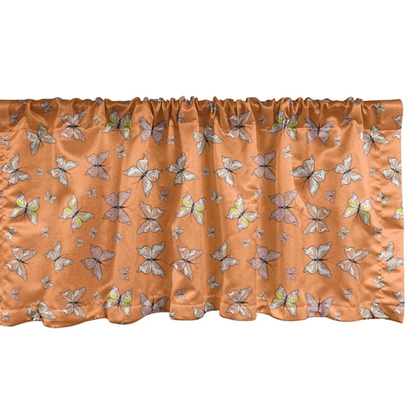 Ambesonne Butterfly Window Valance, Papillon Cartoon, 54" X 18", Apricot Pale Pink