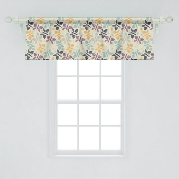 Ambesonne Butterfly Window Valance, Pastel Colored Spring Time Inspired Pattern Butterfly Silhouettes and Blossoms, Curtain Valance for Kitchen Bedroom Decor with Rod Pocket, 54" X 18", Multicolor