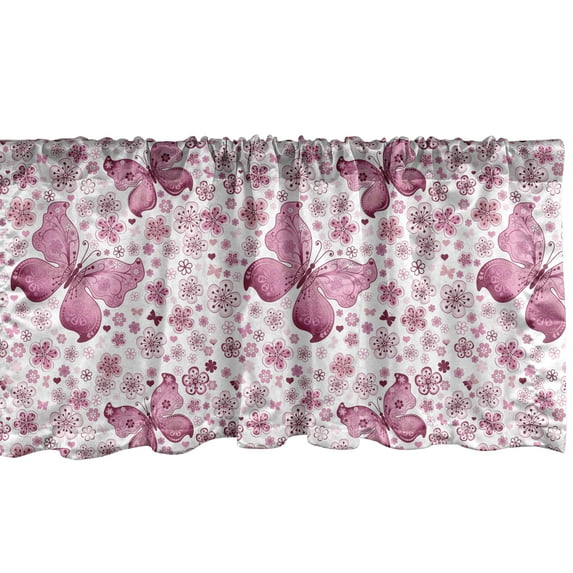 Ambesonne Butterfly Window Valance, Pink Flowers, 54" X 12", Pale Pink White