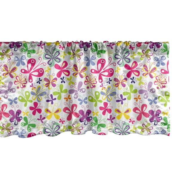 Ambesonne Butterfly Window Valance, Spring Inspired Fauna, 54" X 18", Multicolor