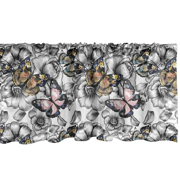 Ambesonne Butterfly Window Valance, Summer Season Animal, 54" X 12", Pale Pink Orange Black