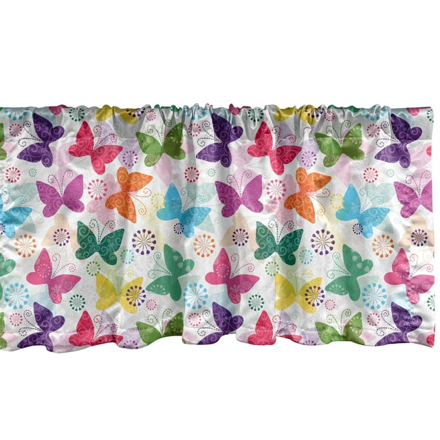 Ambesonne Butterfly Window Valance, Vibrant Floral Happy, 54" X 18", Multicolor