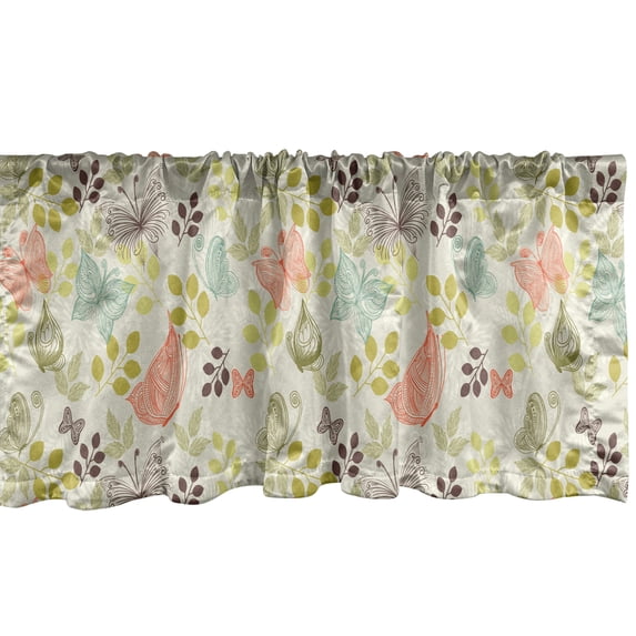 Ambesonne Butterfly Window Valance, Vintage Soft Floral, 54" X 12", Multicolor
