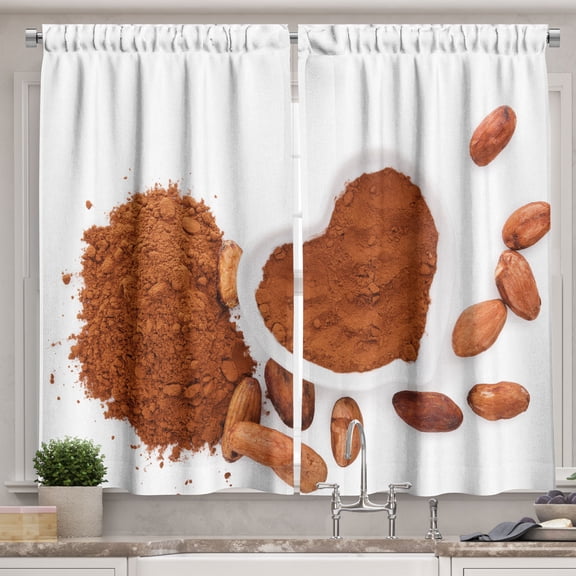 Ambesonne Cacao Kitchen Curtains, Food Love Chocolate Powder, 55"x30", Cinnamon and White