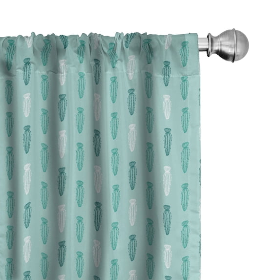 Ambesonne Cactus Window Curtains, Aquatic Tone Botanical Art, Each 28" W x 95" L, Mint Green White Grey