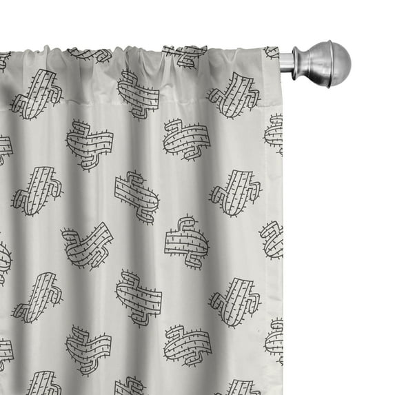 Ambesonne Cactus Window Curtains, Doodle Exotic Plant, Each 28" W x 63" L, Cream Black