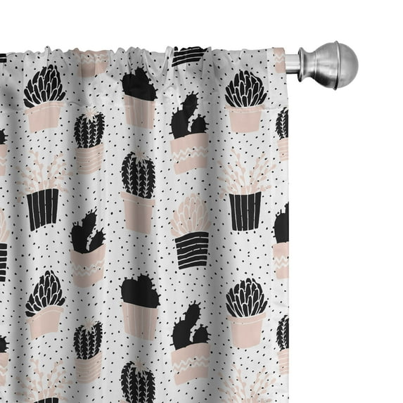 Ambesonne Cactus Window Curtains, Foliage Silhouettes, Each 28" W x 63" L, Pale Coral Black White