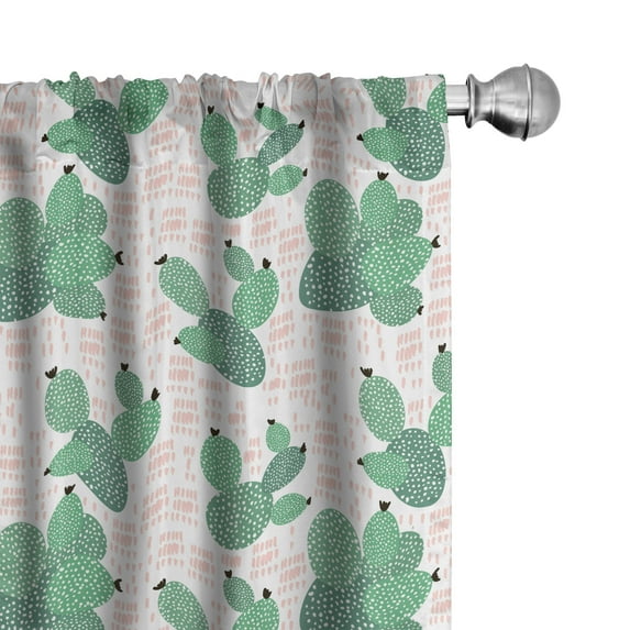 Ambesonne Cactus Window Curtains, Tropical Succulent Art, Each 28" W x 84" L, Fern Green Black