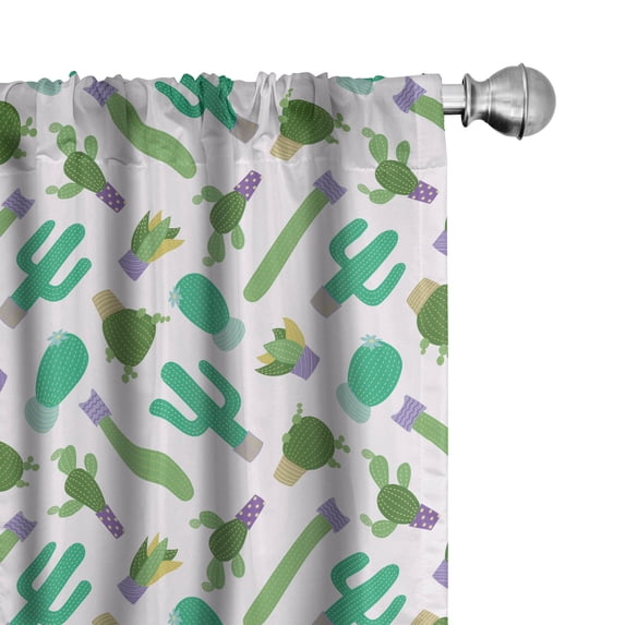 Ambesonne Cactus Window Curtains, Upside down Plants Cartoon, Each 28" W x 95" L, Sea Green Multicolor