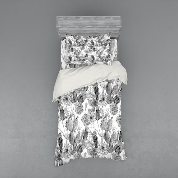 Ambesonne Cactus Bedding Set 3 Pcs, Boho Style Botanical, Twin XL, Grey White
