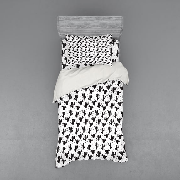 Ambesonne Cactus Bedding Set 3 Pcs, Monochrome Saguaro Botanical, Twin, Charcoal Grey White