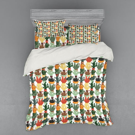 Ambesonne Cactus Bedding Set 4 Pcs, Mexican Succulent Plant, Queen, Multicolor