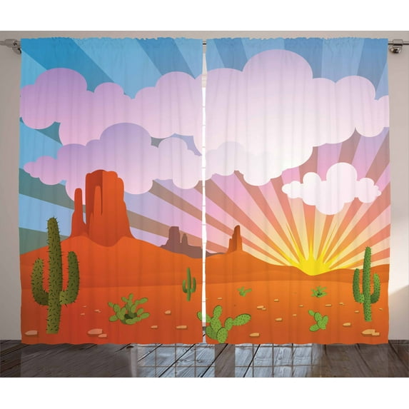 Ambesonne Cactus Curtains 2 Panel Set, Abstract Desert Sunset, 108" x 108", Multicolor