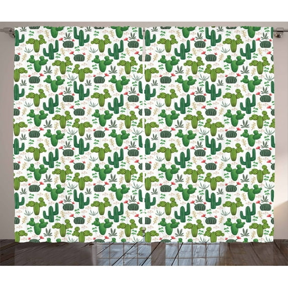 Ambesonne Cactus Curtains 2 Panel Set, Exotic Succulent Plants, 108" x 84", Multicolor