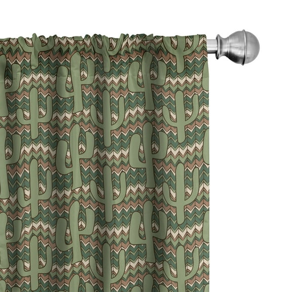 Ambesonne Cactus Curtains, Cartoon Saguaro Zigzag, Pair of 28"x84", Green Pale Brown Beige
