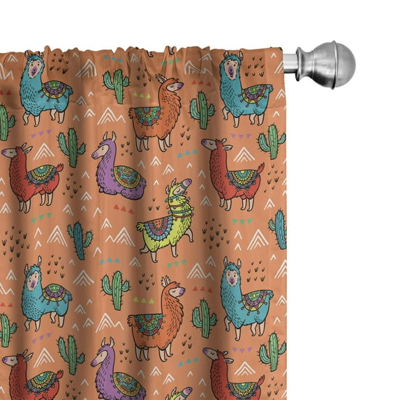Ambesonne Cactus Curtains, Colorful Alpacas Flower, Pair of 28"x95", Multicolor