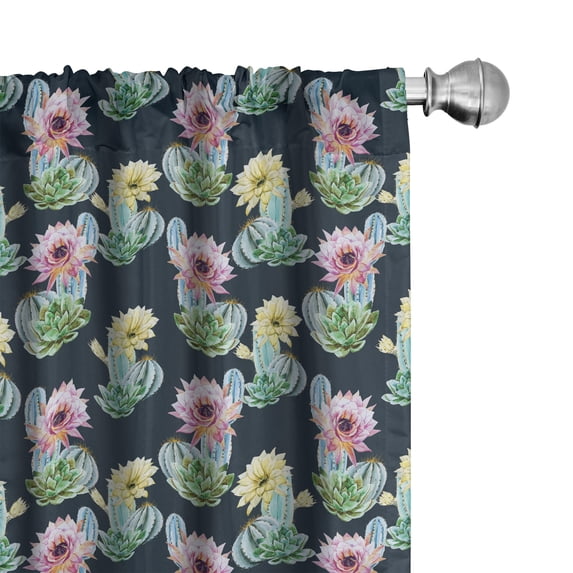 Ambesonne Cactus Curtains, Foliage Watercolor Style, Pair of 28"x95", Multicolor