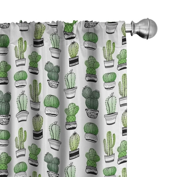 Ambesonne Cactus Curtains, Latino Foliage Pattern, Pair of 28"x84", Green Black White