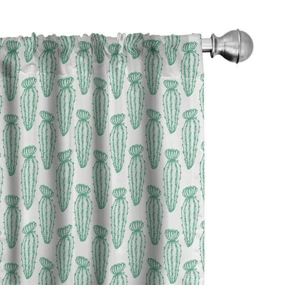 Ambesonne Cactus Curtains, Western Botanical Motifs, Pair of 28"x84", Sea Green and Dark Seafoam