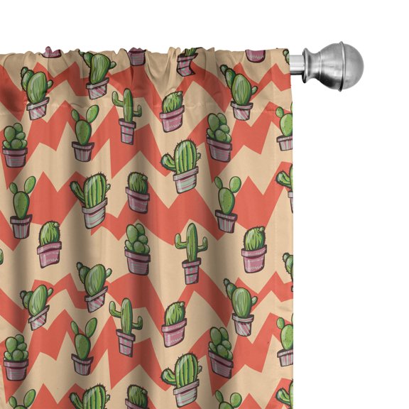 Ambesonne Cactus Curtains, Zigzag Background Plant, Pair of 28"x63", Multicolor