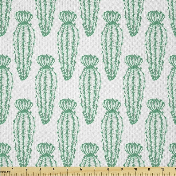 Ambesonne Cactus Fabric by the Yard Microfiber, Western Botanical Motifs, 2 Yards, Sea Green and Dark Seafoam