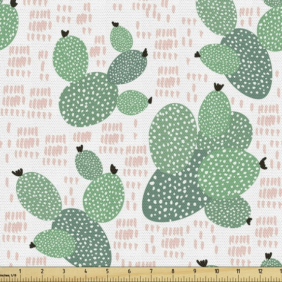 Ambesonne Cactus Fabric by the Yard Upholstery, Tropical Succulent Art, 1 Yard, Fern Green Black