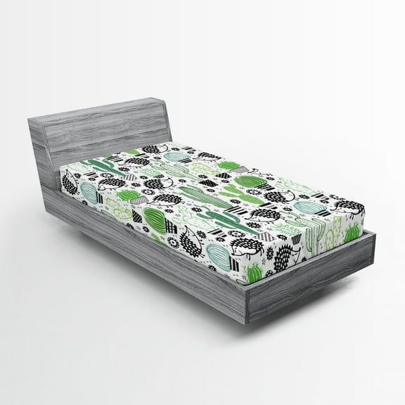 Ambesonne Cactus Fitted Sheet, Hedgehog Saguaro Cartoon, Twin XL Size,