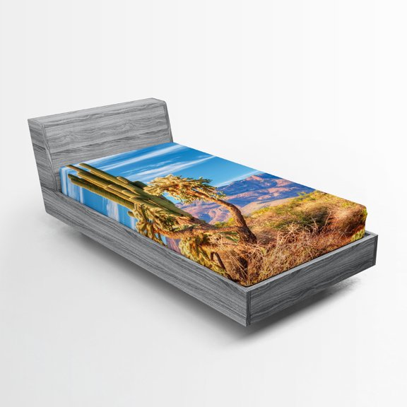 Ambesonne Cactus Fitted Sheet, Landscape and Prickle Plant, Twin XL Size, Multicolor
