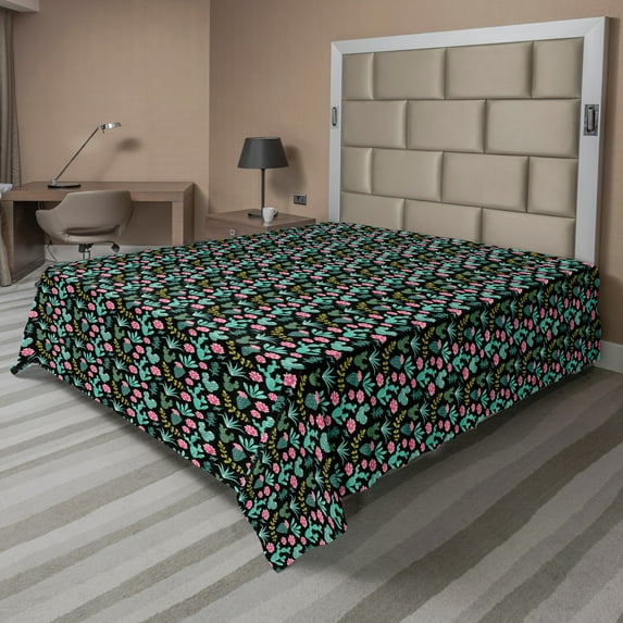Ambesonne Cactus Flat Sheet, Desert Floral Home Garden, Queen Size, Multicolor