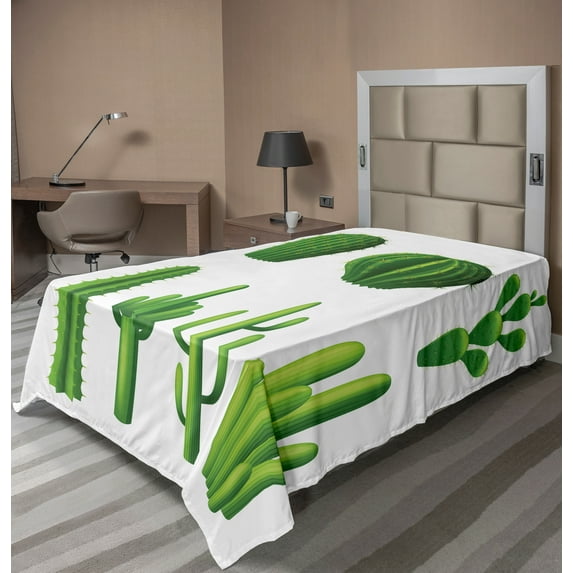 Ambesonne Cactus Flat Sheet, Hot Mexican Desert, TwinXL Size, Green