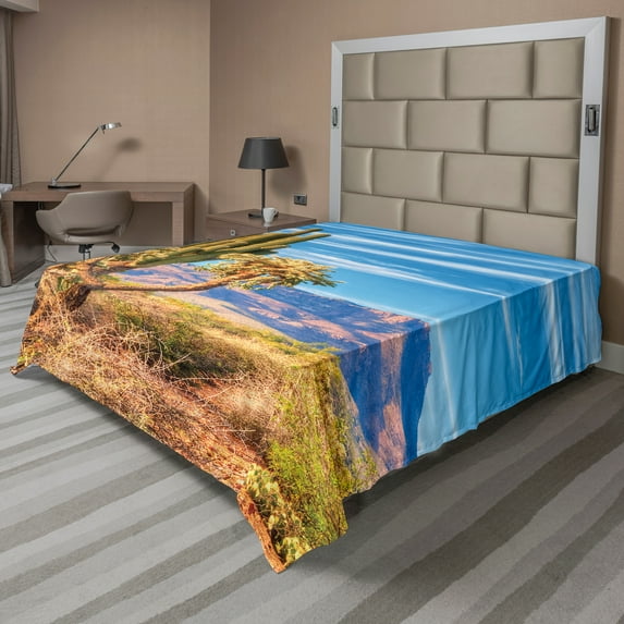 Ambesonne Cactus Flat Sheet, Landscape and Prickle Plant, California King, Multicolor