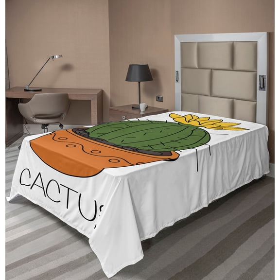 Ambesonne Cactus Flat Sheet, Plant with Yellow Flower, TwinXL Size, Orange Green Yellow