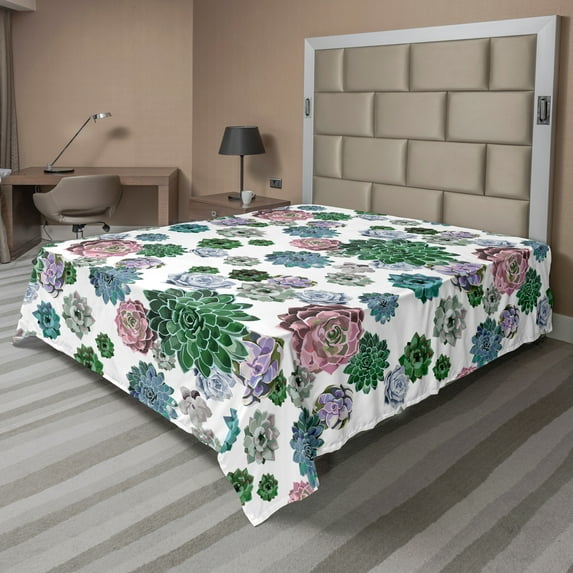 Ambesonne Cactus Flat Sheet, Succulent Plants Garden, Full Size, Multicolor