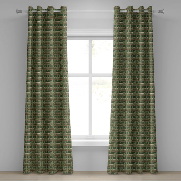 Ambesonne Cactus Grommet Curtain, Cartoon Saguaro Zigzag, 50" x 96", Green Pale Brown Beige