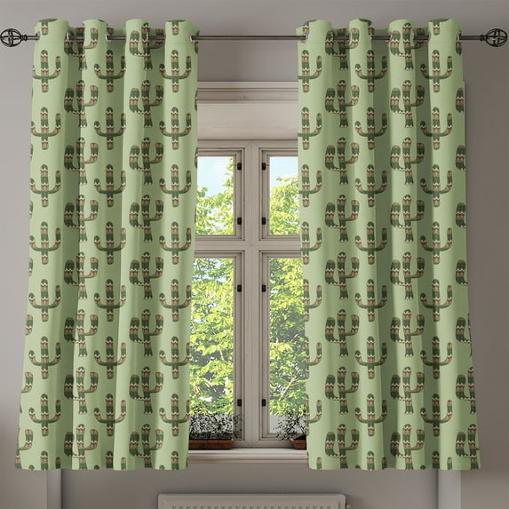 Ambesonne Cactus Grommet Curtain, Mexican Inspired Flora, 50" x 63", Pistachio Green Caramel
