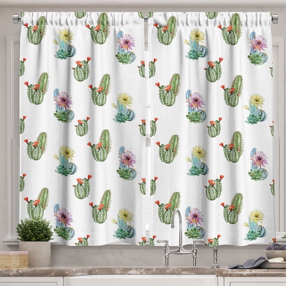 Ambesonne Cactus Kitchen Curtains, Hawaiian Bouquet Vintage, 55"x39", Multicolor