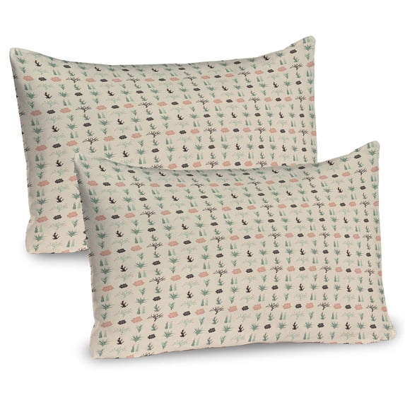Ambesonne Cactus Pillow Sham 2 Pack, Succulent Haworthia Opuntia, 36"x20", Champagne Peach