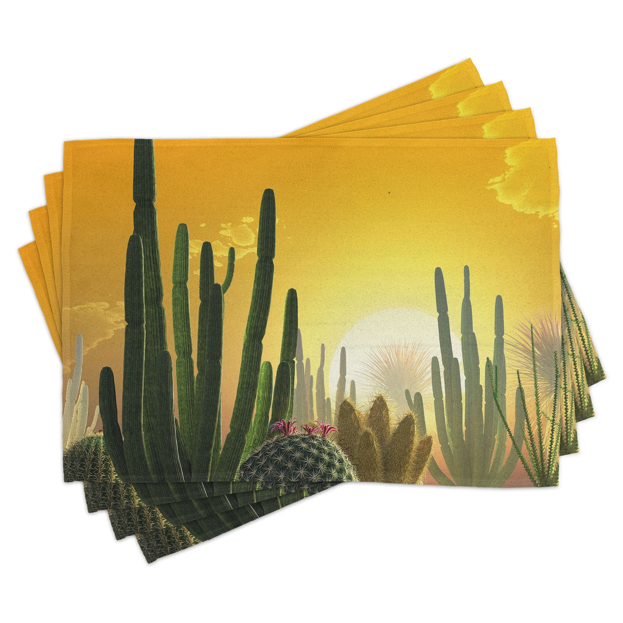Ambesonne Cactus Place Mats Set of 4, Sunset Desert Ecology, Standard ...