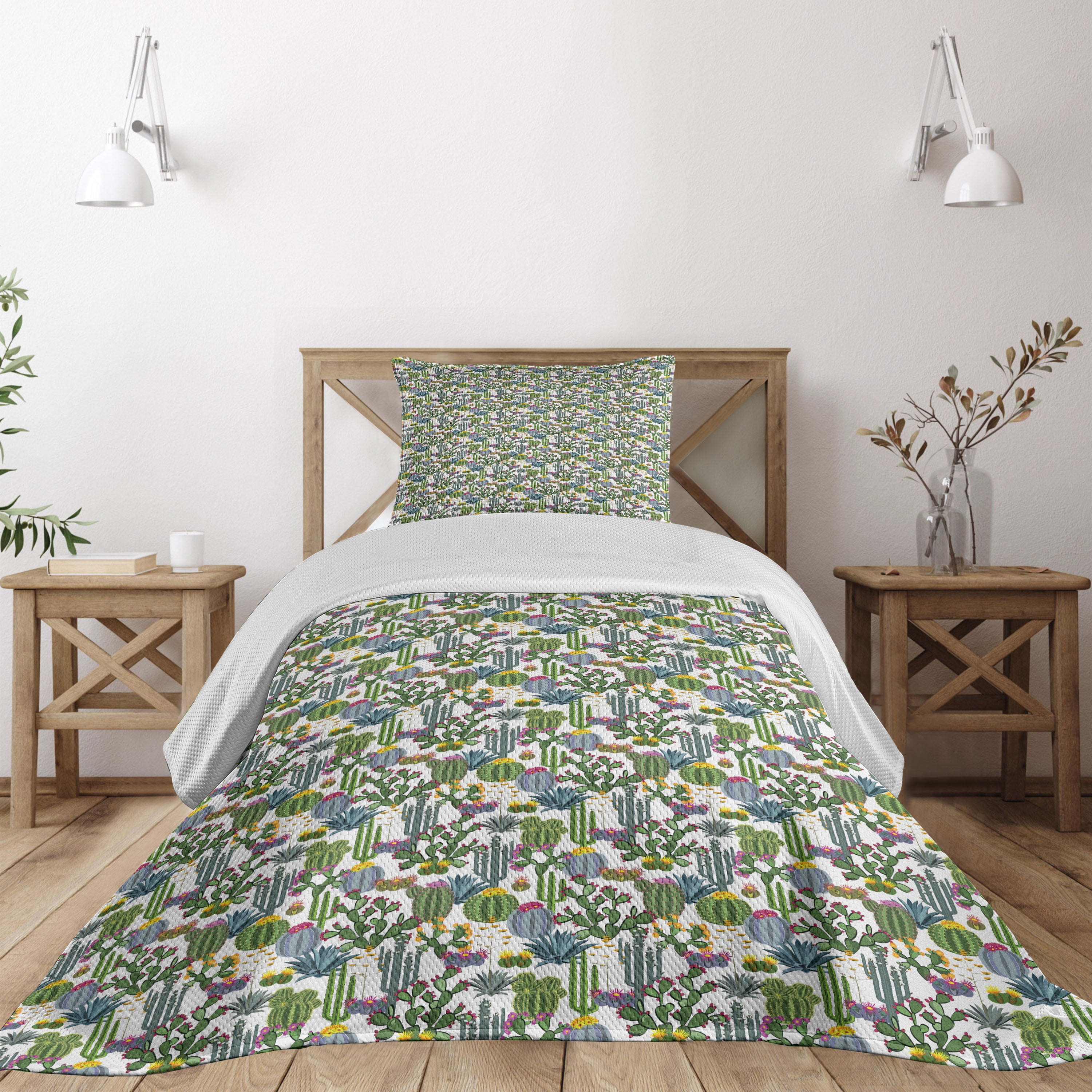 White Quilted Twin Bedspread Set with Pillow Sham