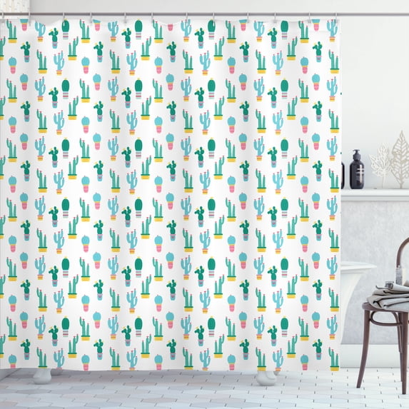 Ambesonne Cactus Shower Curtain, Prickle Plant in Pots, 69"Wx84"L, Multicolor