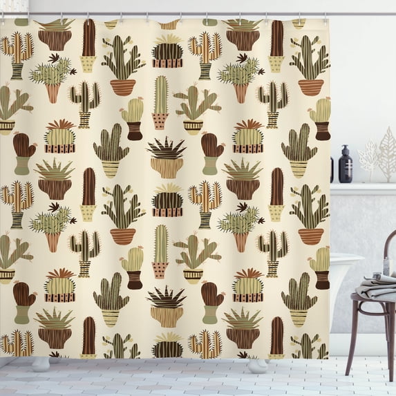 Ambesonne Cactus Shower Curtain, Succulents Earthy Colors, 69"Wx75"L, Multicolor