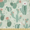 thumbnail image 1 of Ambesonne Cactus Spring Flower Fabric by the Yard Microfiber, Soft Toned, 3 Yards, Laurel Green and Salmon, 1 of 2