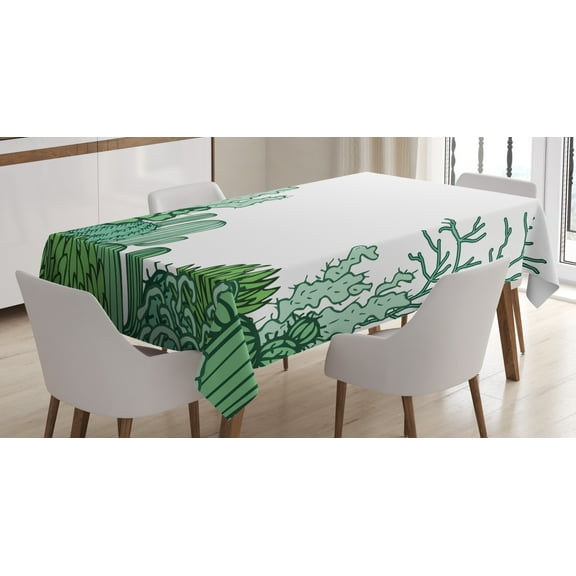 Ambesonne Cactus Tablecloth Rectangular Table Cover, Arizona Doodle Desert, 60"x90", Green Pale Green Seafoam