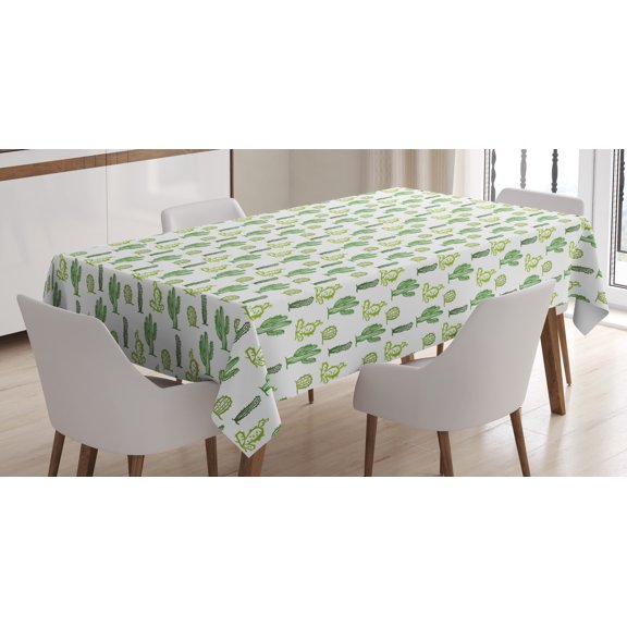 Ambesonne Cactus Tablecloth Rectangular Table Cover, Cartoon Doodle Flora, 60"x84", Fern Green Apple